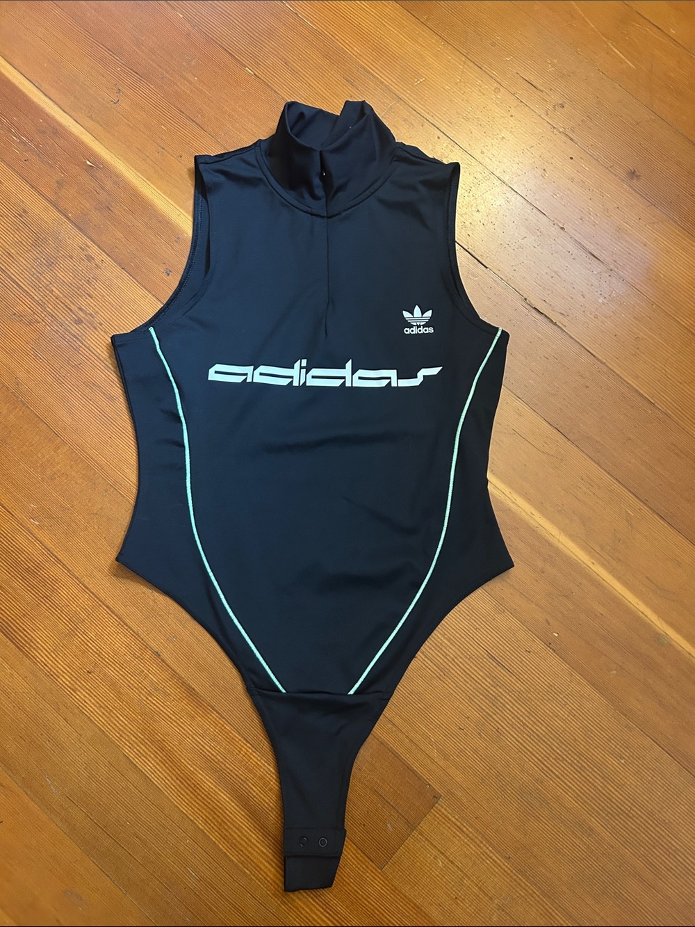 Adidas sleek bodysuit Black High-Neck One Piece rave 90s Y2K Burning Man